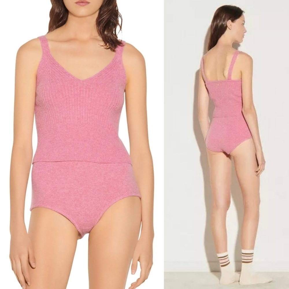 SANDRO Wool‎ Rib Knit Sleeveless V-Neck Slim Cropped Camisole Sweater Tank Top L - Picture 3 of 12